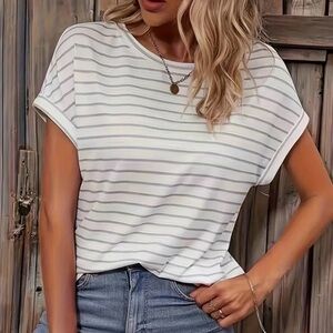5/$25 -  Striped White and Light Blue Women's Top